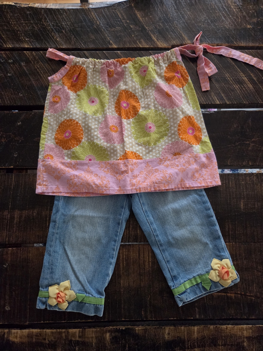 Girls Pink Floral Tie-Shoulder Top by Size 5 Toddler